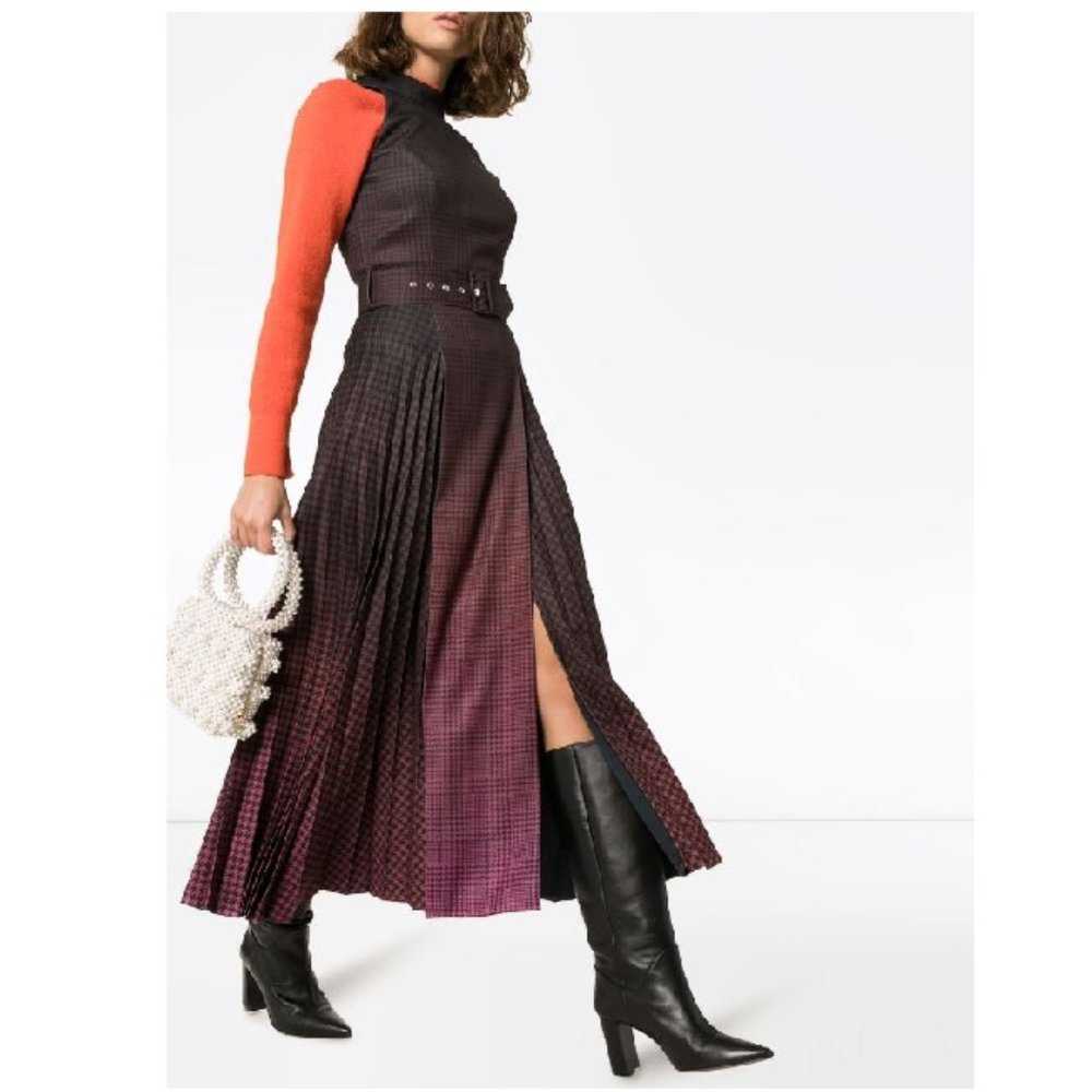 Mary Katrantzou Julia Pleated Checked Midi-Dress